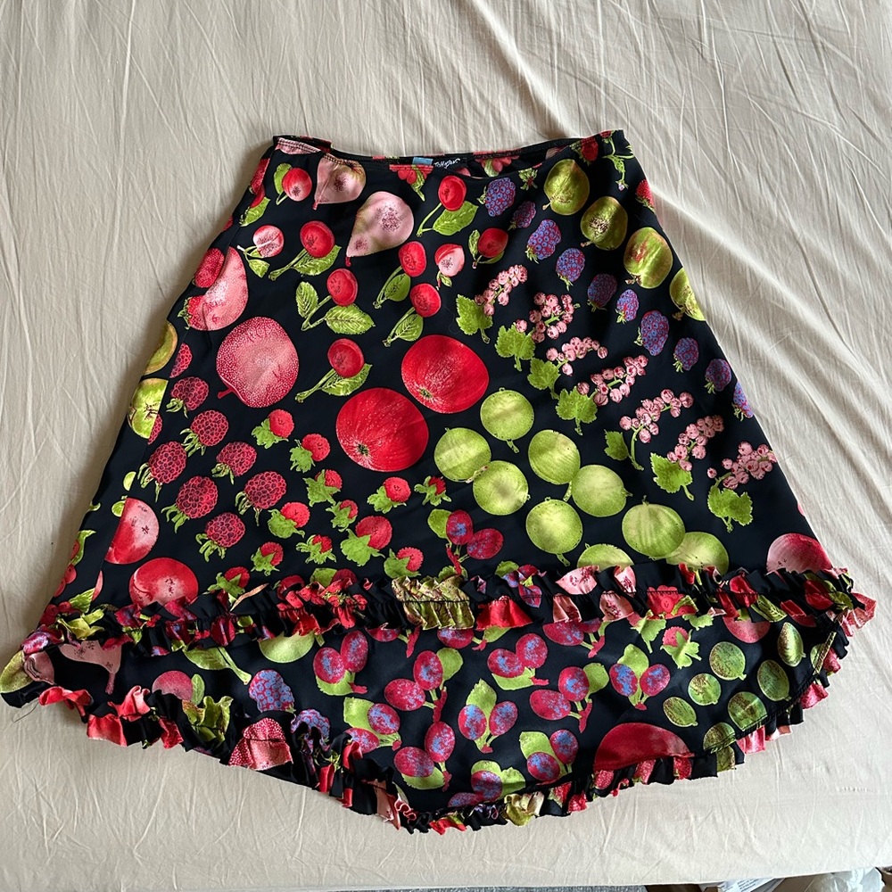 Betsey Johnson vintage fruit print silk skirt